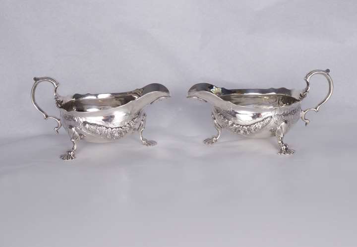 Pair of George II silver oval sauceboats